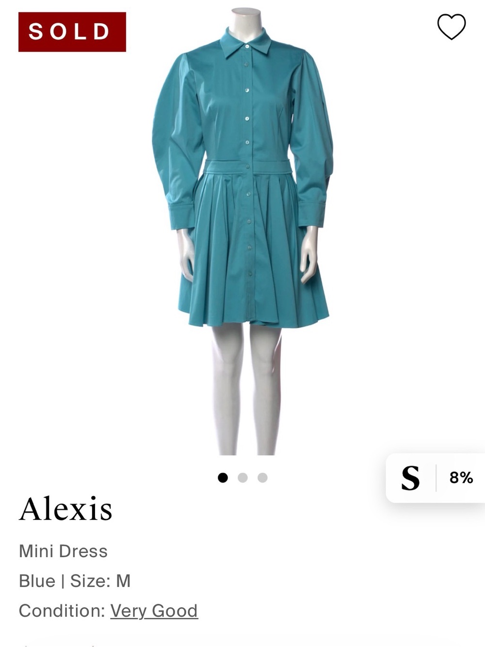 Reselling Alexis Teal Button-Front Puff Sleeve Mini Dress I bought on the real